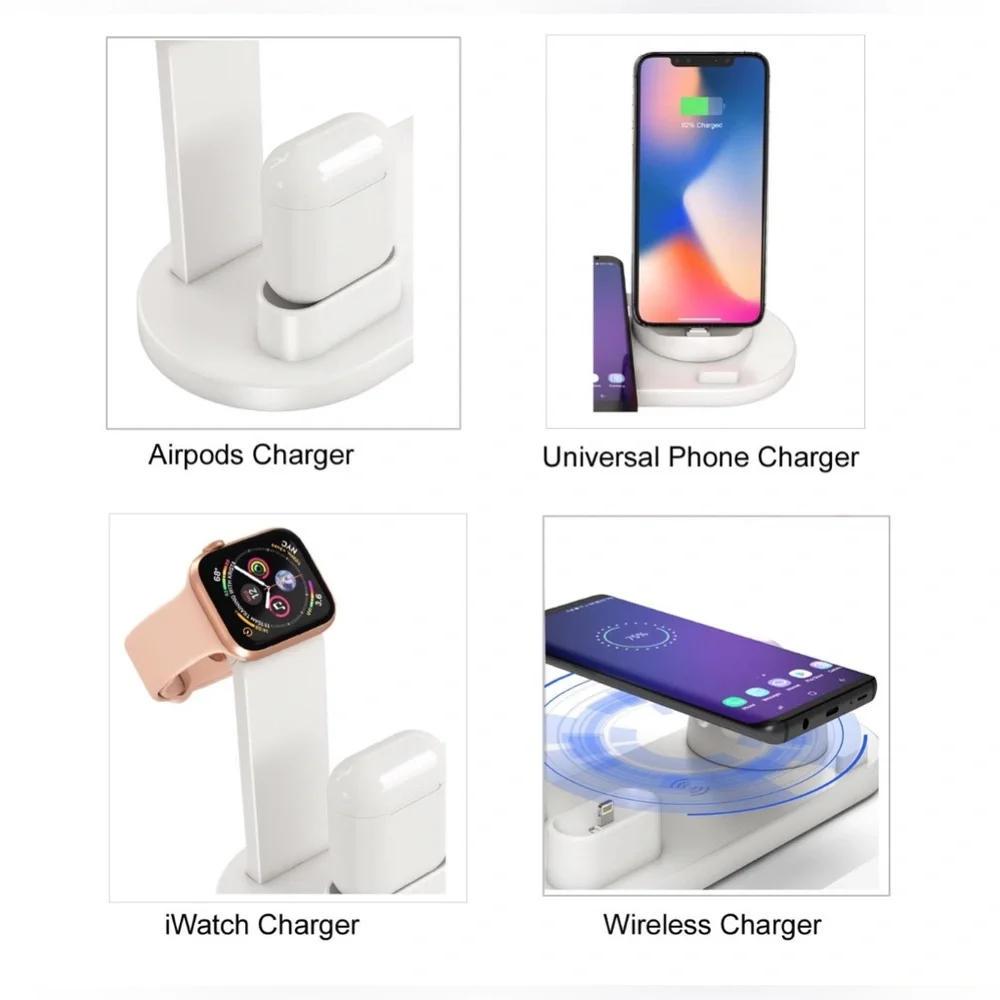 6 in 1 Wireless Rotatable White Charging Dock Station Fast Wireless Char…